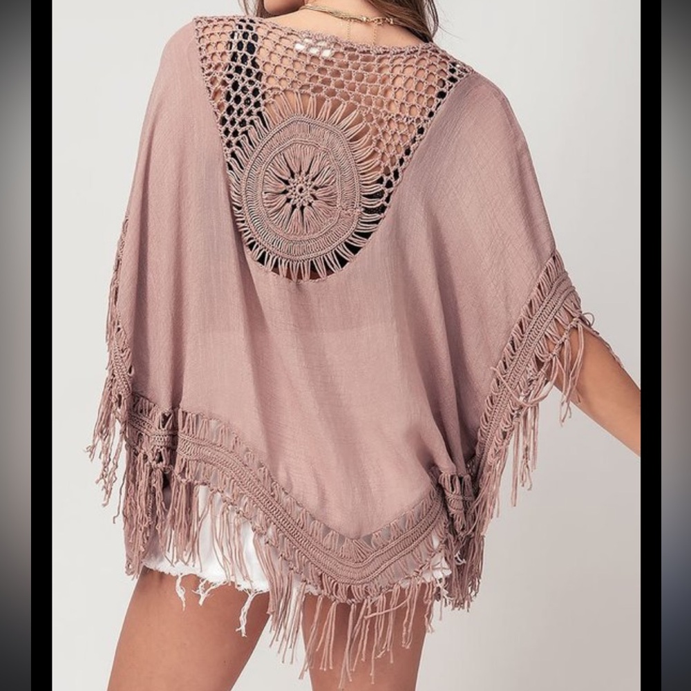 Free People sundial crochet Do everything in Love kimono one size
